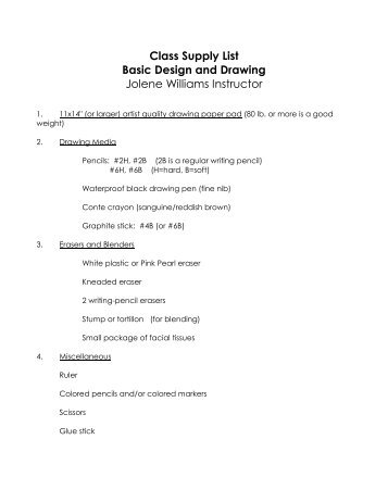 Class Supply List Basic Design and Drawing Jolene Williams ...