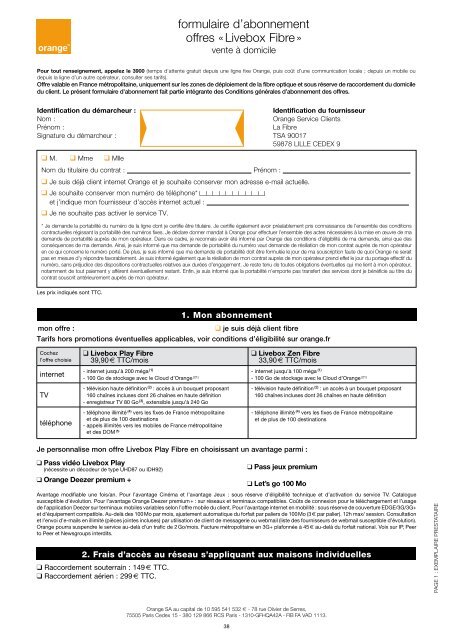 contrat d'abonnement offres Â« Livebox Fibre ... - Orange mobile