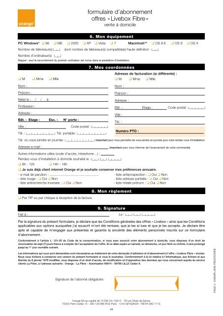 contrat d'abonnement offres Â« Livebox Fibre ... - Orange mobile