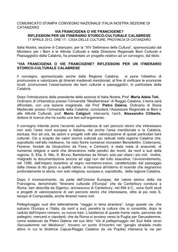 COMUNICATO STAMPA CONVEGNO NAZIONALE ITALIA NOSTRA ...