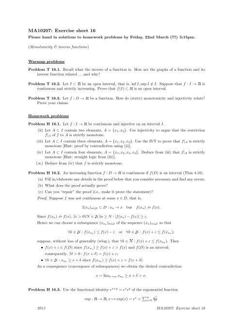 MA10207: Exercise sheet 16