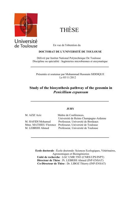 Study of the biosynthesis pathway of the geosmin in Penicillium ...