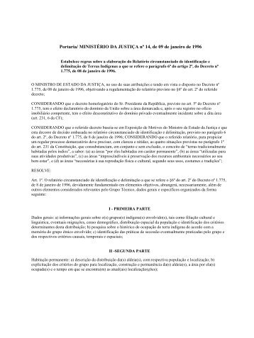 Portaria nÃ‚Âº 14, de 9 de janeiro de 1996 - Funai