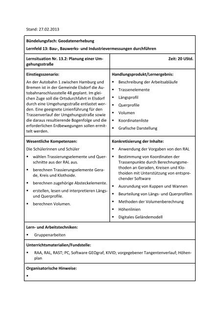 Lernsituationen 3. Ausbildungsjahr (Vermessungstechniker)