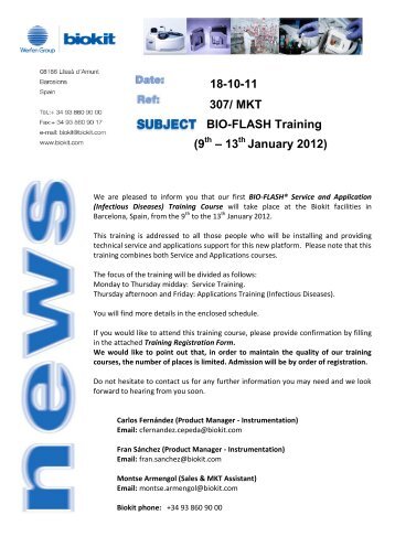 18-10-11 307/ MKT BIO-FLASH Training (9 th – 13th January ... - Biokit