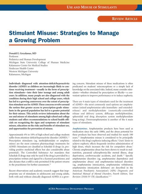 Stimulant Misuse: Strategies to Manage a Growing Problem (.pdf)