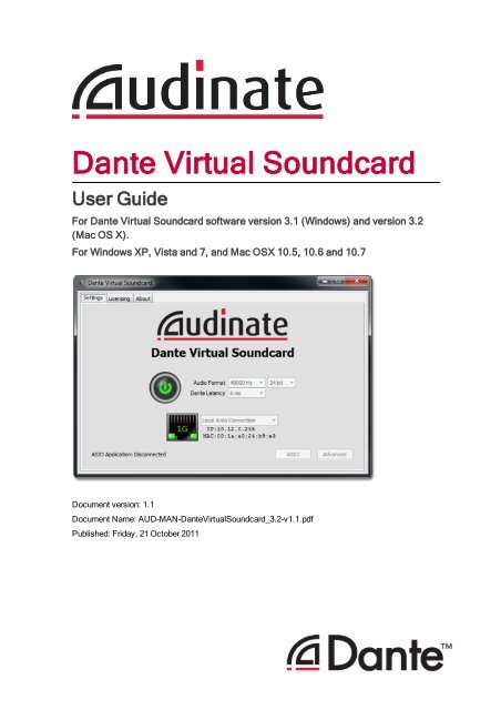 Dante Virtual Soundcard User Guide - Yamaha Commercial Audio