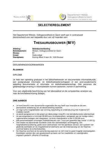 SELECTIEREGLEMENT THESAURUSBOUWER (M/V) - VVBAD