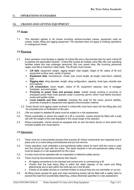 RT Safety Standard C6 Cranes and Lifting Standard ... - MIRMgate