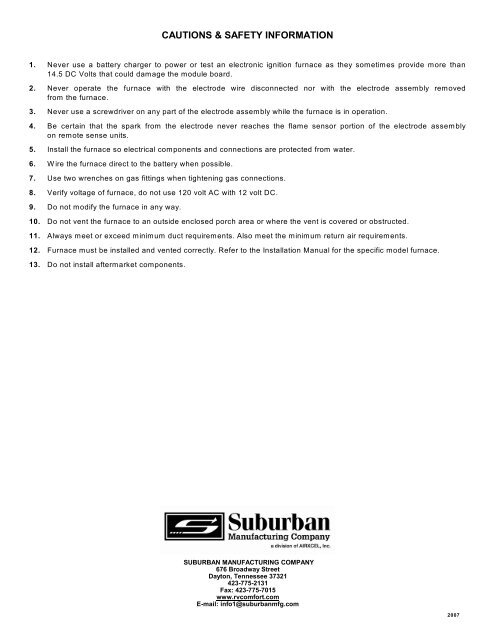 Suburban Furnace Service Manual - BR Wholesale RV & Marine