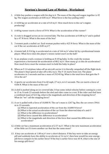 Newton's Second Law Example of Student Practice Worksheet