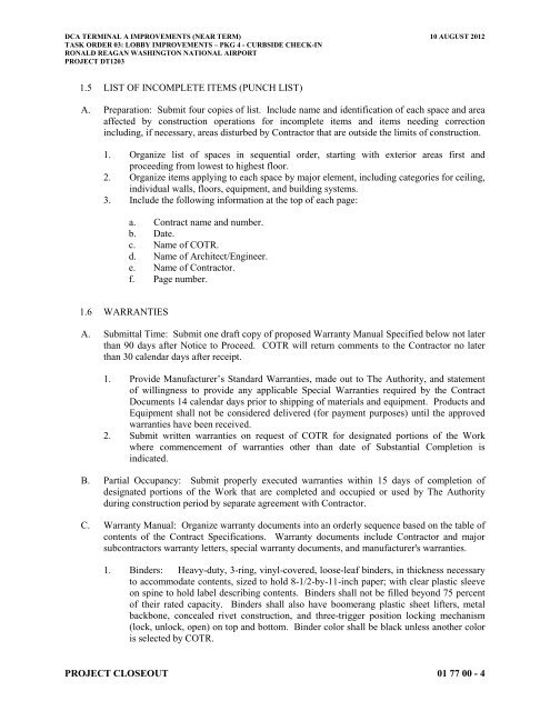 Attachment 1: Specifications - Metropolitan Washington Airports ...