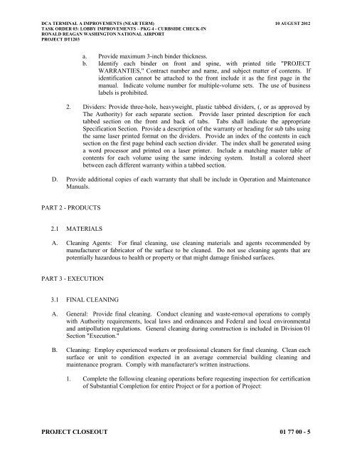 Attachment 1: Specifications - Metropolitan Washington Airports ...