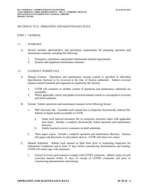 Attachment 1: Specifications - Metropolitan Washington Airports ...