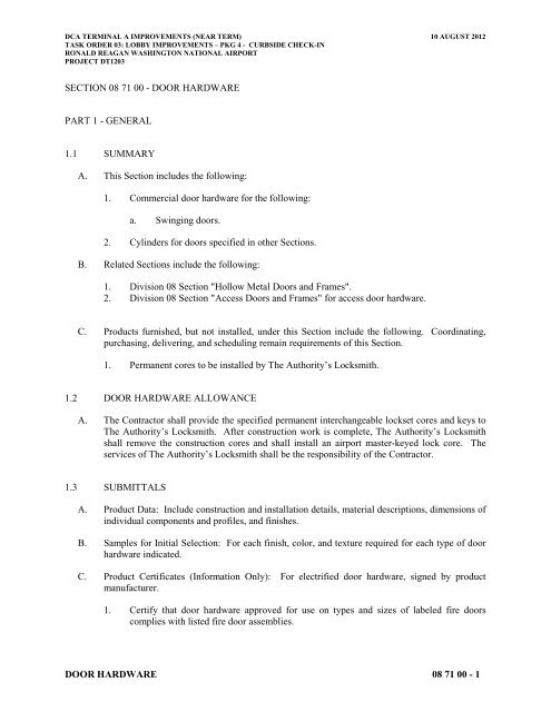 Attachment 1: Specifications - Metropolitan Washington Airports ...