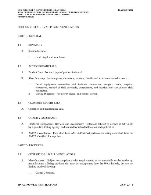 Attachment 1: Specifications - Metropolitan Washington Airports ...