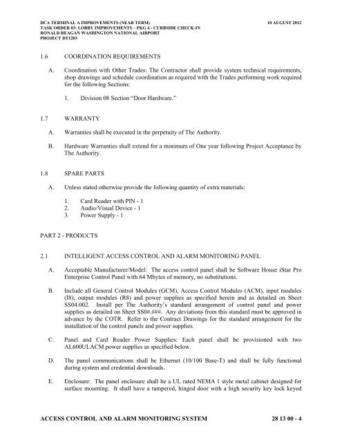 Attachment 1: Specifications - Metropolitan Washington Airports ...