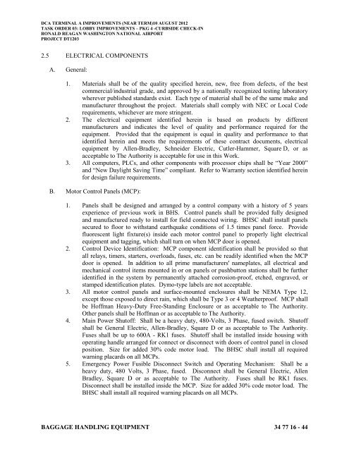 Attachment 1: Specifications - Metropolitan Washington Airports ...