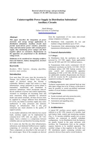 Uninterruptible Power Supply in Distribution Substations' Auxiliary ...