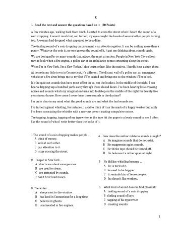 1 I. Read the text and answer the questions based on it (30 Points) A ...