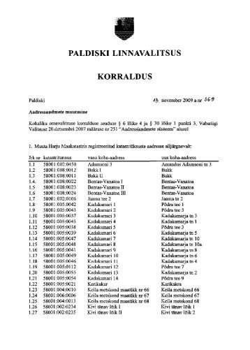 PALDISKI LINNAVALITSUS KORRALDUS
