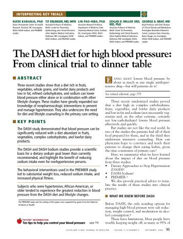 The DASH diet for high blood pressure - Cleveland Clinic Journal of ...