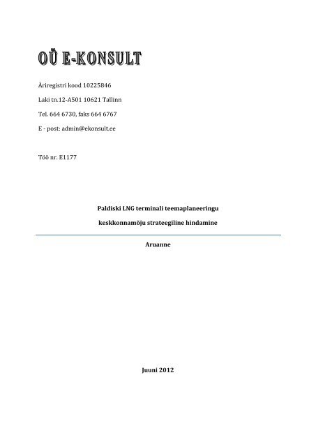 Paldiski LNG terminali teemaplaneeringu KSH aruanne