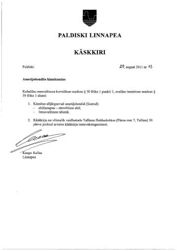 Ametijuhendite kinnitamine - Paldiski Linnavalitsus