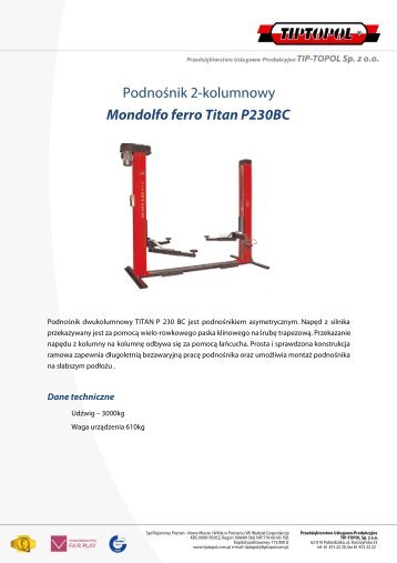 PodnoÅnik 2-kolumnowy Mondolfo ferro Titan P230BC - TIPTOPOL