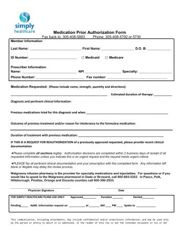 Medication Prior Authorization Form - Simply Healthcare Plans