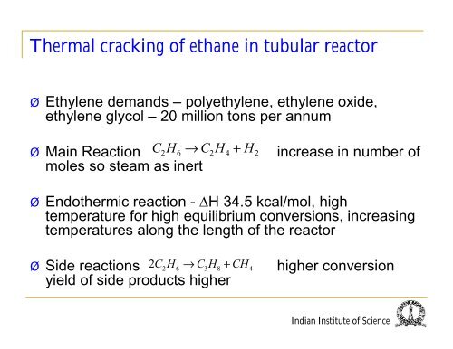 Thermal cracking of ethane in tubular reactor