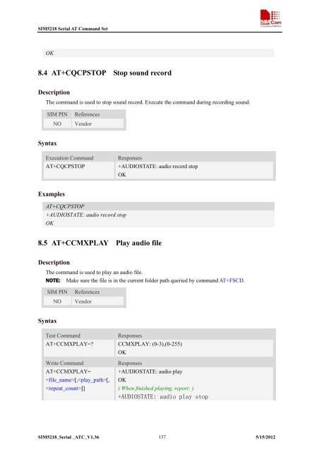 this SIM5218 AT command manual - Cooking Hacks