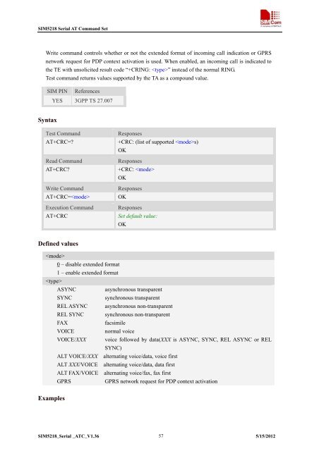 this SIM5218 AT command manual - Cooking Hacks