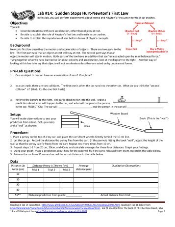 Lab #14: Sudden Stops Hurt-Newton's First Law - NNM-Science