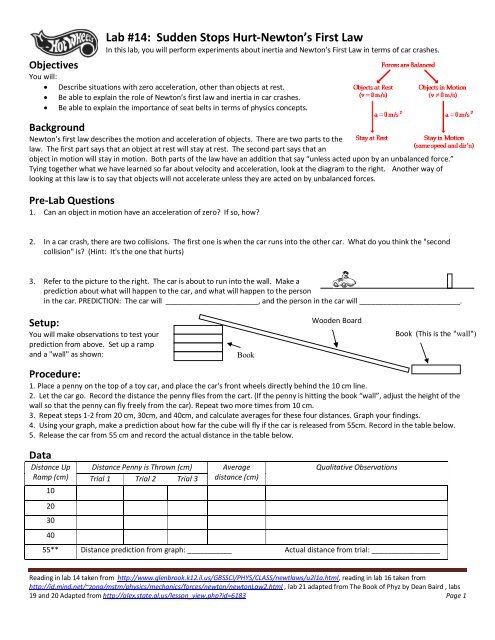 Lab #14: Sudden Stops Hurt-Newton's First Law - NNM-Science