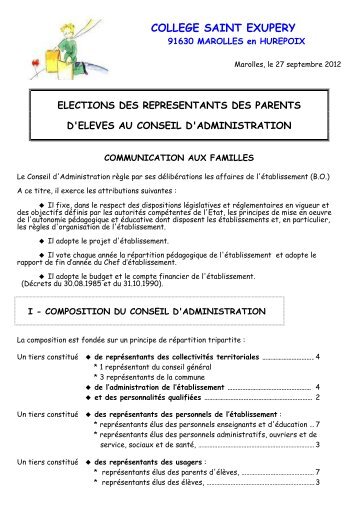 Elections au CA - collÃ¨ge Saint-ExupÃ©ry de Marolles en hurepoix