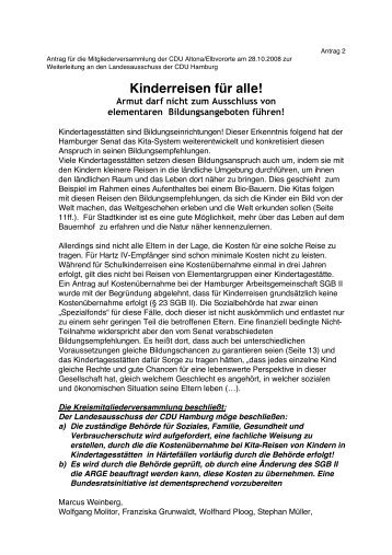 Antrag 2 - Kinderreisen - CDU-Altona/Elbvororte
