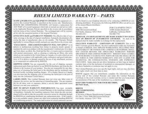Rheem Com Warranty Registration www.yumpu.com