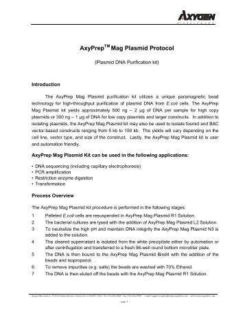 AxyPrep Mag Plasmid Protocol