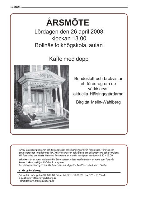 Nr 1/2008 Verksamhetsberättelse - Arkiv Gävleborg