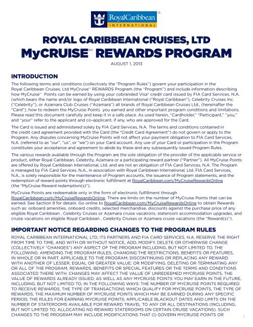 MyCRUISESM REWARDS PROGRAM - Royal Caribbean