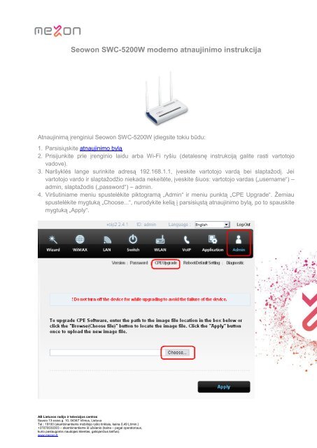 Seowon SWC-5200W modemo atnaujinimo instrukcija - MEZON