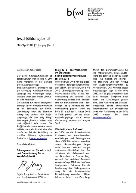 Bildungsbrief 2011 - Nr. 01 - bwd Bern