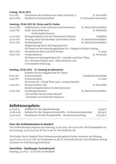 Pfarrnachrichten fÃ¼r die Zeit vom 22. - 30. Juni 2013 - St. Petronilla