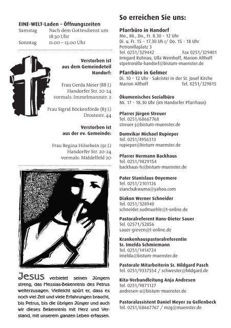Pfarrnachrichten fÃ¼r die Zeit vom 22. - 30. Juni 2013 - St. Petronilla