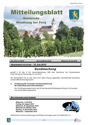 Mitteilungsblatt der Gemeinde Windhaag bei Perg vom 22. Juni 2010