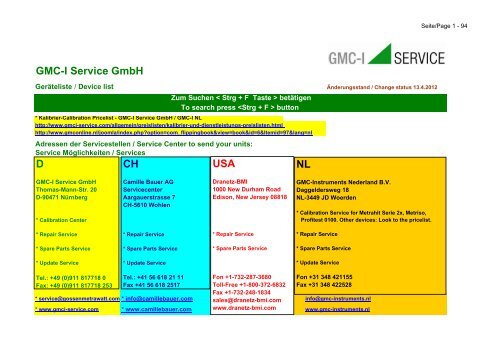 GMC-I Service GmbH CH D USA NL - Gmci-service.com