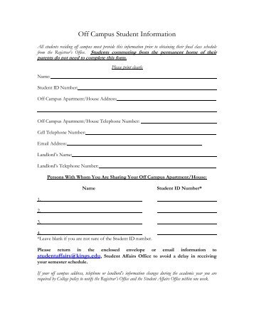 Off campus Student Information Form - King's College