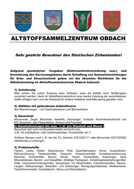 ALTSTOFFSAMMELZENTRUM OBDACH