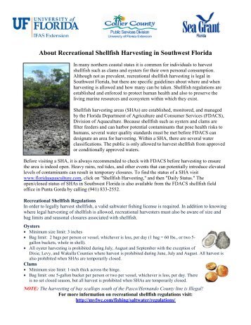 About Recreational Shellfish Harvesting in Southwest Florida